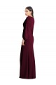 Affordable Puff Sleeves V-Neck Stretch Crepe Burgundy Gold Long Semi Formal Evening Dress
