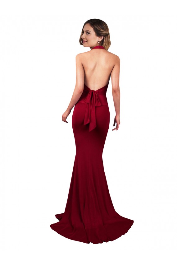 Affordable Sleeveless V-Neck Spandex Burgundy Long Formal Evening Dress