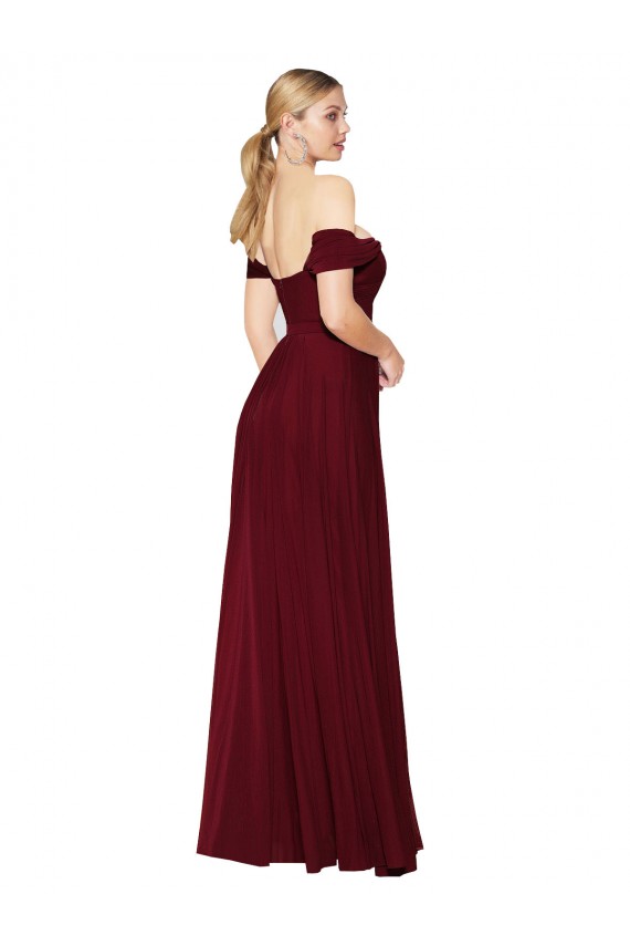 Affordable Sleeveless High Neck Soft Chiffon Burgundy Mermaid Long Formal Dress