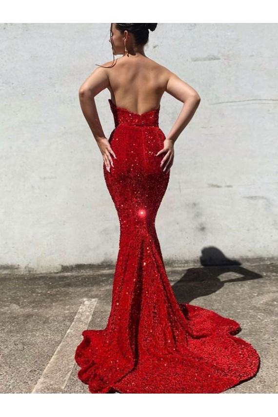 Affordable Sleeveless Sweetheart Velvet Sequin Burgundy Court Train Evening Gowns