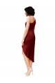 Affordable Sleeveless One Shoulder Stretch Satin Burgundy Midi Length Black Tie Evening Dress