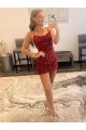 Affordable Sleeveless Spaghetti Straps Velvet Sequin Burgundy Short Evening Dress