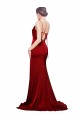 Affordable Sleeveless Cowl Neck Stretch Satin Burgundy Sweep Train Black Tie Evening Dress