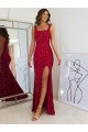 Affordable Sleeveless Square Neck Velvet Sequin Burgundy Long Evening Dress