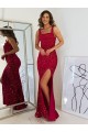 Affordable Sleeveless Square Neck Velvet Sequin Burgundy Long Evening Dress