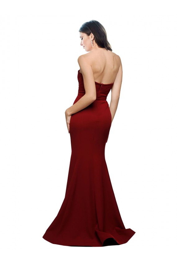 Affordable Sleeveless Strapless Stretch Crepe Burgundy Long Formal Evening Dress