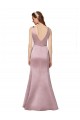 Affordable Sleeveless V-Neck Satin Burgundy Long Formal Evening Gowns