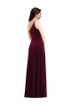 Affordable Sleeveless One Shoulder Stretch Velvet Burgundy Long Black Tie Evening Dress