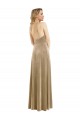Affordable Sleeveless High Neck Stretch Velvet Champagne Long Semi Formal Evening Dress