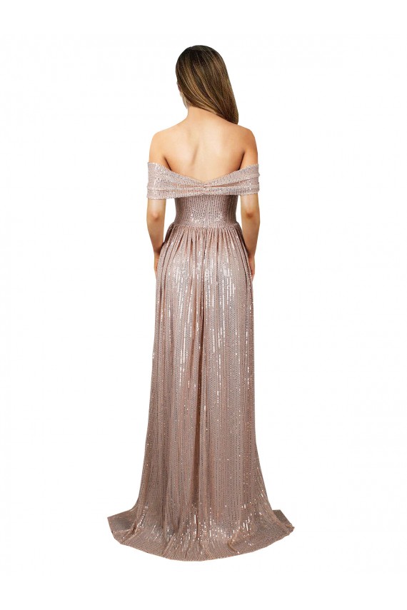 Affordable Sleeveless Strapless Sequin Champagne Long Formal Evening Dress