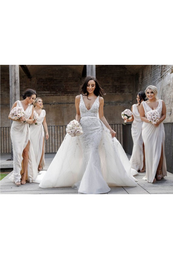 Affordable Sleeveless V-Neck Soft Chiffon Champagne Long Evening Dress