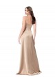Affordable Sleeveless V-Neck Silky Satin Champagne Pink Long Formal Evening Dress