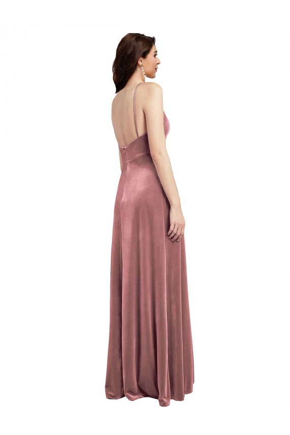 Affordable Sleeveless V-Neck Stretch Velvet Cinnamon Rose Long Formal Evening Dress