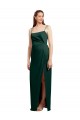 Affordable Sleeveless Square Neck Stretch Satin Hunter Long Formal Evening Dress