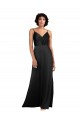 Affordable Sleeveless V-Neck Silky Satin Black Column Long Formal Evening Dress