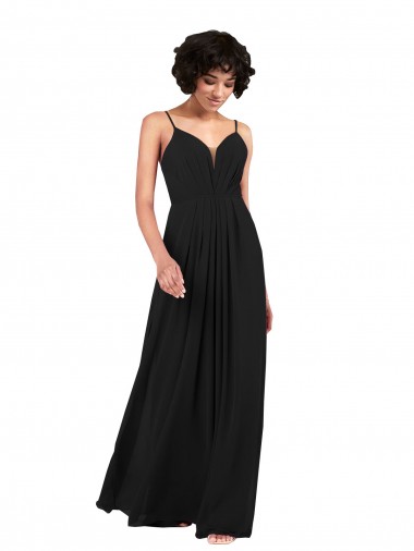 Affordable Sleeveless V-Neck Soft Chiffon Black Long Formal Evening Dress