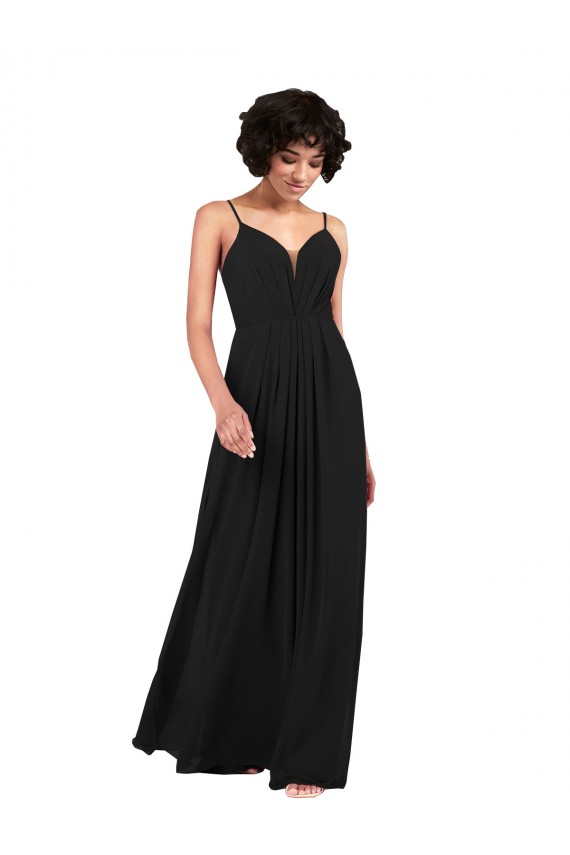 Affordable Sleeveless V-Neck Soft Chiffon Black Long Formal Evening Dress