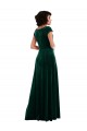 Affordable Cap Sleeves Cowl Neck Stretch Velvet Dark Green Long Black Tie Evening Dress