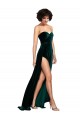 Affordable Sleeveless Sweetheart Stretch Velvet Dark Green Sweep Train Semi Formal Evening Dress