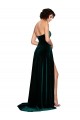 Affordable Sleeveless Sweetheart Stretch Velvet Dark Green Sweep Train Semi Formal Evening Dress
