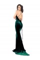 Affordable Sleeveless High Neck Stretch Velvet Dark Green Sweep Train Formal Evening Dress