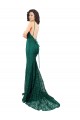 Affordable Sleeveless V-Neck Lace Dark Green Long Black Tie Evening Dress