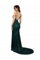 Affordable Sleeveless V-Neck Sequin Dark Green Mermaid Long Formal Evening Dress