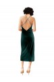 Affordable Sleeveless Cowl Neck Stretch Velvet Dark Green Midi Length Formal Dress