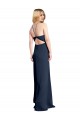 Affordable Sleeveless Halter Neck Stretch Satin Dark Navy Long Formal Evening Dress