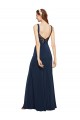 Affordable Sleeveless Round Neck Stretch Crepe Dark Navy Long Evening Dress