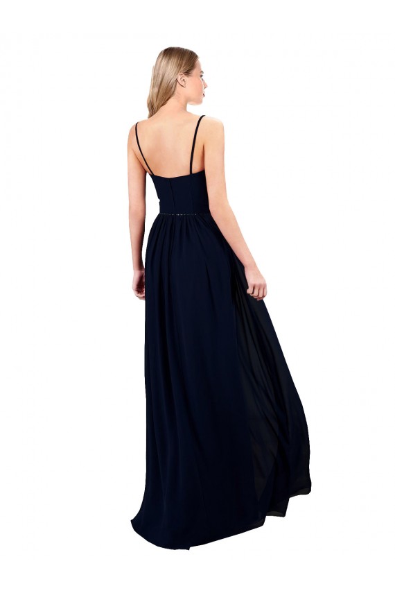 Affordable Sleeveless Sweetheart Soft Chiffon Dark Navy Long Formal Evening Dress