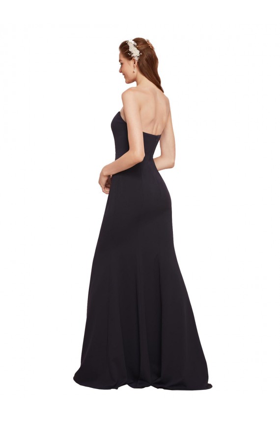 Affordable Sleeveless Strapless Stretch Crepe Dark Navy Long Formal Evening Dress