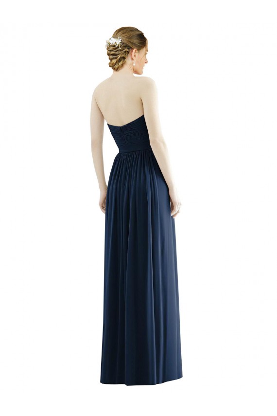 Affordable Sleeveless Strapless Soft Chiffon Dark Navy Long Formal Evening Dress
