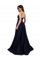 Affordable Sleeveless High Neck Stretch Crepe Dark Navy Long Formal Dress