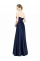 Affordable Sleeveless Sweetheart Stretch Satin Dark Navy Long Black Tie Evening Dress