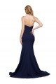 Affordable Sleeveless Sweetheart Stretch Crepe Dark Navy Sweep Train Formal Evening Dress