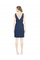 Affordable Sleeveless V-Neck Satin Dark Navy Knee Length Evening Dress