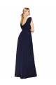 Affordable Sleeveless High Neck Soft Chiffon Dark Navy A-Line Long Formal Evening Dress