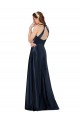 Affordable Sleeveless V-Neck Satin Dark Navy Long Formal Evening Dress