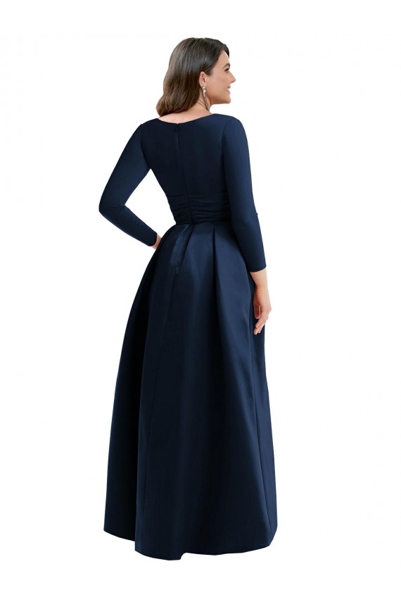 Affordable Long Sleeves V-Neck Spandex Dark Navy Long High Low Plus Size Evening Dress