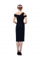 Affordable Sleeveless Off the Shoulder Stretch Crepe Dark Navy Cocktail Length Formal Evening Dress