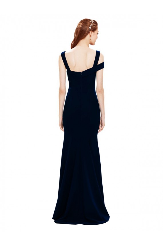 Affordable Sleeveless Off the Shoulder Stretch Crepe Dark Navy Long Formal Evening Dress