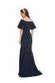 Affordable Short Sleeves Off the Shoulder Stretch Crepe Dark Navy Long Evening Dress
