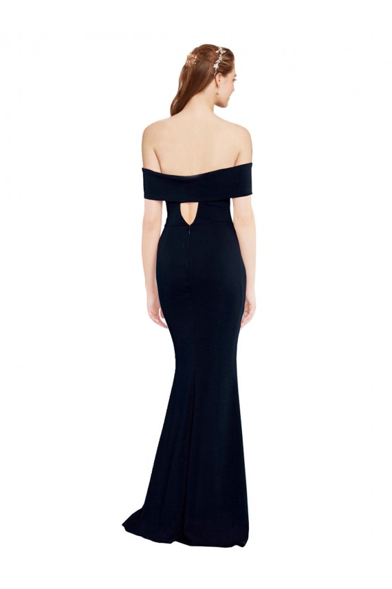 Affordable Sleeveless Off the Shoulder Stretch Crepe Dark Navy Long Formal Dress