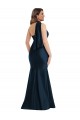Affordable Sleeveless Halter Neck Silky Satin Dark Navy Long Plus Size Formal Evening Dress