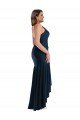Affordable Sleeveless Spaghetti Straps Silky Satin Dark Navy Long High Low Plus Size Evening Dress