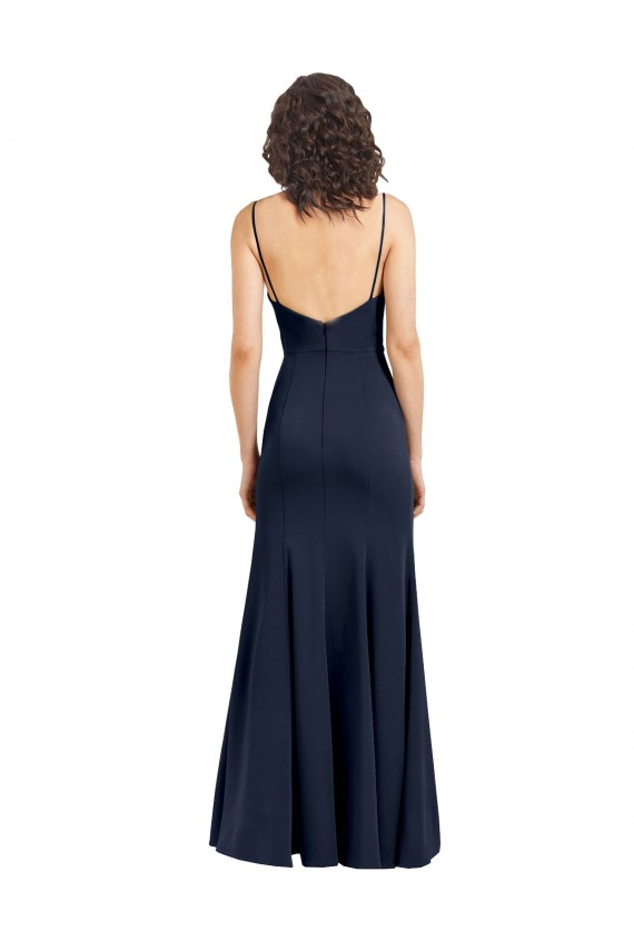 Affordable Sleeveless Scoop Neck Stretch Crepe Dark Navy Long Formal Dress
