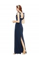 Affordable Sleeveless Scoop Neck Stretch Crepe Dark Navy Long Formal Evening Dress