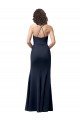 Affordable Sleeveless High Neck Stretch Crepe Dark Navy Long Formal Evening Dress