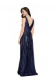 Affordable Sleeveless V-Neck Sequin Dark Navy Sheath Long Formal Evening Dress